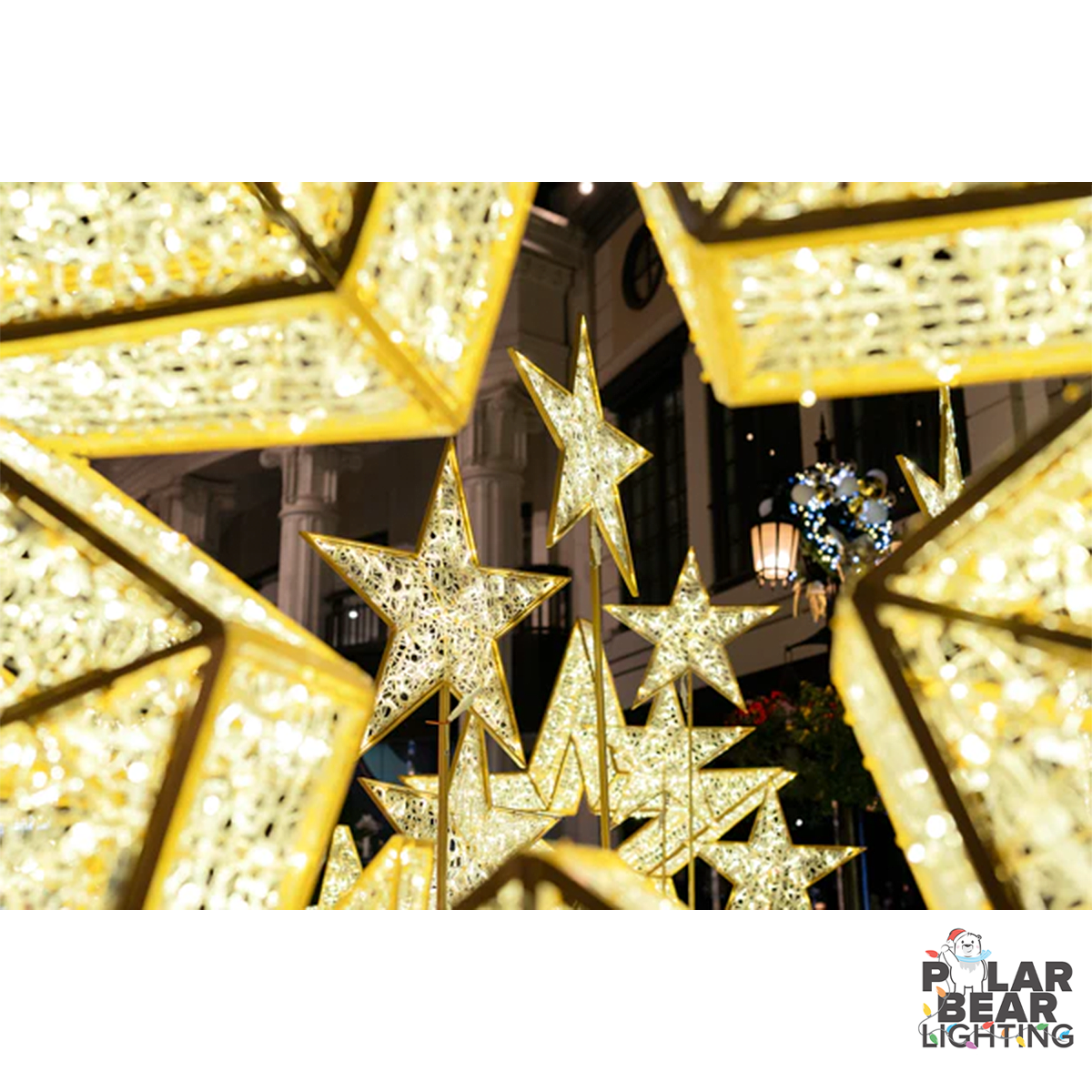 Set of 3 genval lighted stars on stands polar bear lighting