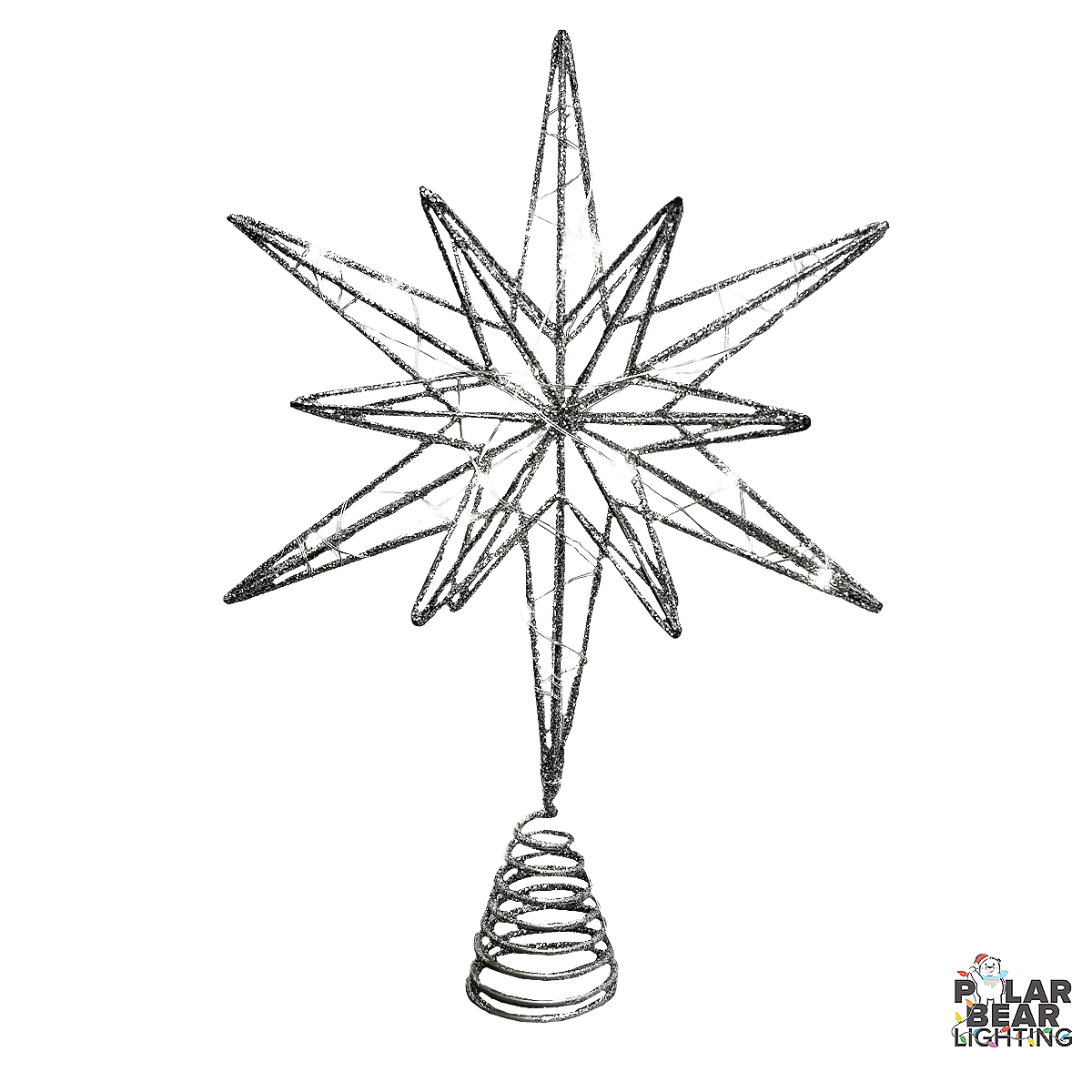 12" Silver Star Tree Topper - Polar Bear Lighting